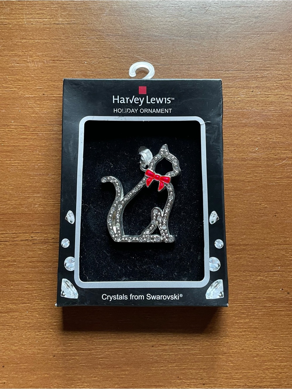 Harvey Lewis Silver Plated Swarovski Crystal Element Cat Ornament